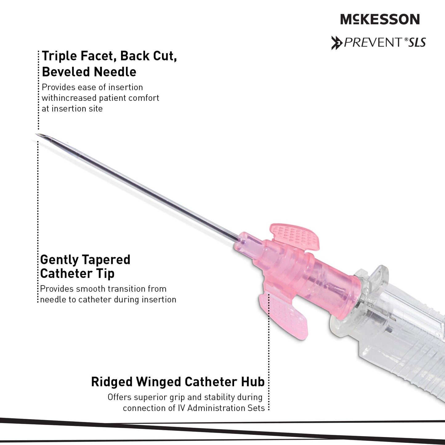 Peripheral IV Catheter Prevent® SLS 20 Gauge 1 Inch Polyurethane Winged Hub Non Blood Control Sliding Safety