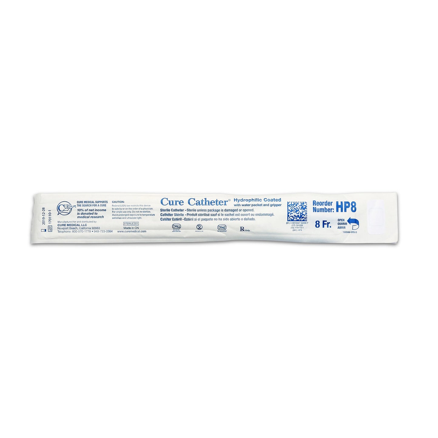 Cure Catheter™ Urethral Catheter, 8 Fr., Unisex, Straight