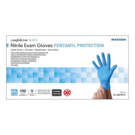 McKesson 14-6N701C Confiderm 6.8C Nitrile Exam Glove, 2X-Large, Blue