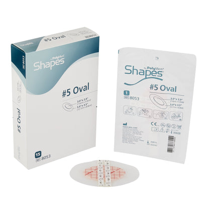 PolyMem® Shapes® Adhesive with Border Foam Dressing, 3½ x 5 Inch Oval