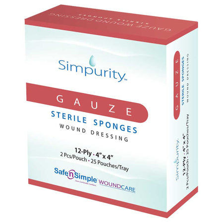 Safe N Simple SNS54444 Simpurity Sterile Gauze Sponge, 4 x 4 Inch, 12-Ply