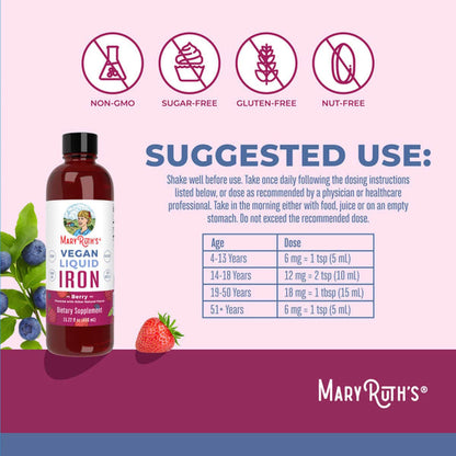 Dietary Supplement Mary Ruth's® Liquid Iron Iron 6 to 18 mg Strength Liquid 16 oz. Berry Flavor