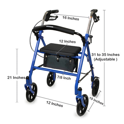 McKesson Folding Steel Four-Wheel Rollator, Blue
