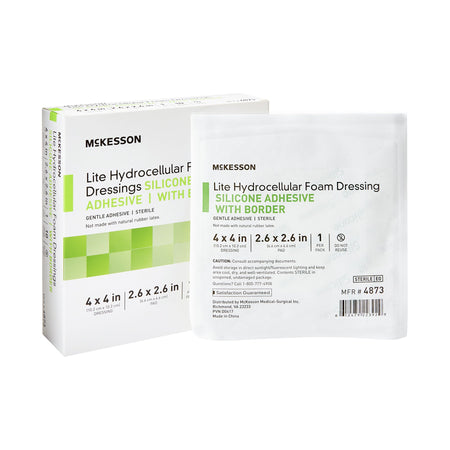 McKesson 4873 Lite Hydrocellular Foam Dressings w/ Border & Silicone Adhesive, 4 x 4"