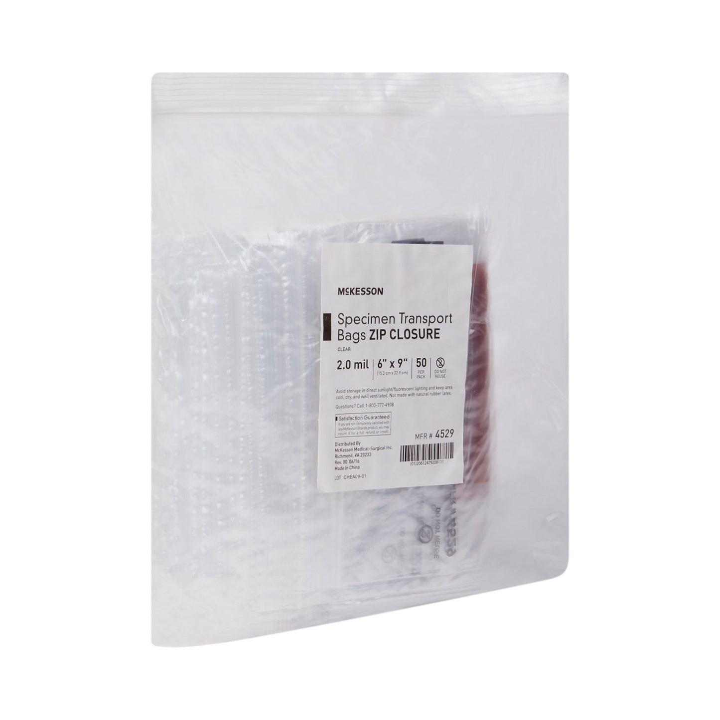 McKesson Specimen Transport Bag, Zip Closure, 6 x 9 Inch