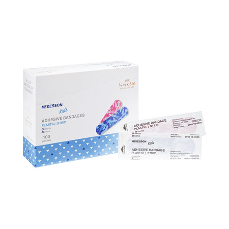 McKesson 16-4836 Kids Kid Design (Blue / Pink Camo) Adhesive Strip, 3/4 x 3 Inch