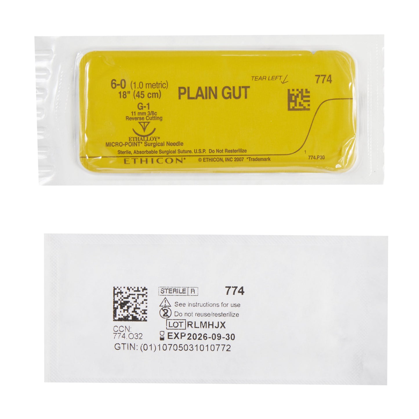 Absorbable Suture with Needle GUT PLAIN Plain Gut G-1 3/8 Circle Precision Reverse Cutting Needle Size 6-0 Monofilament