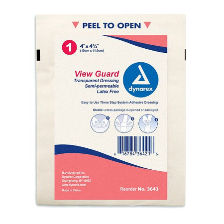 Dynarex 3643 View Guard Sterile Transparent Dressing, 4" x 4¾", 50/box