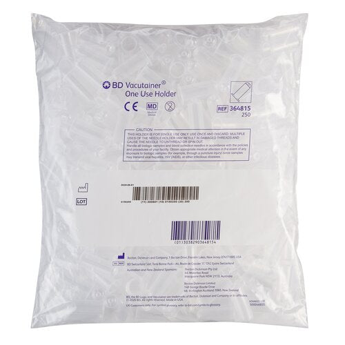 BD 364815 Vacutainer Tube Holder, Standard Size, Clear, Non-Stackable, Single Use, For 13mm and 16mm Diameter Tubes
