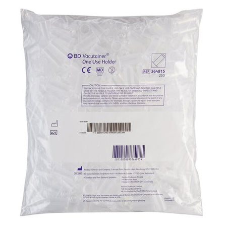 BD 364815 Vacutainer Tube Holder, Standard Size, Clear, Non-Stackable, Single Use, For 13mm and 16mm Diameter Tubes