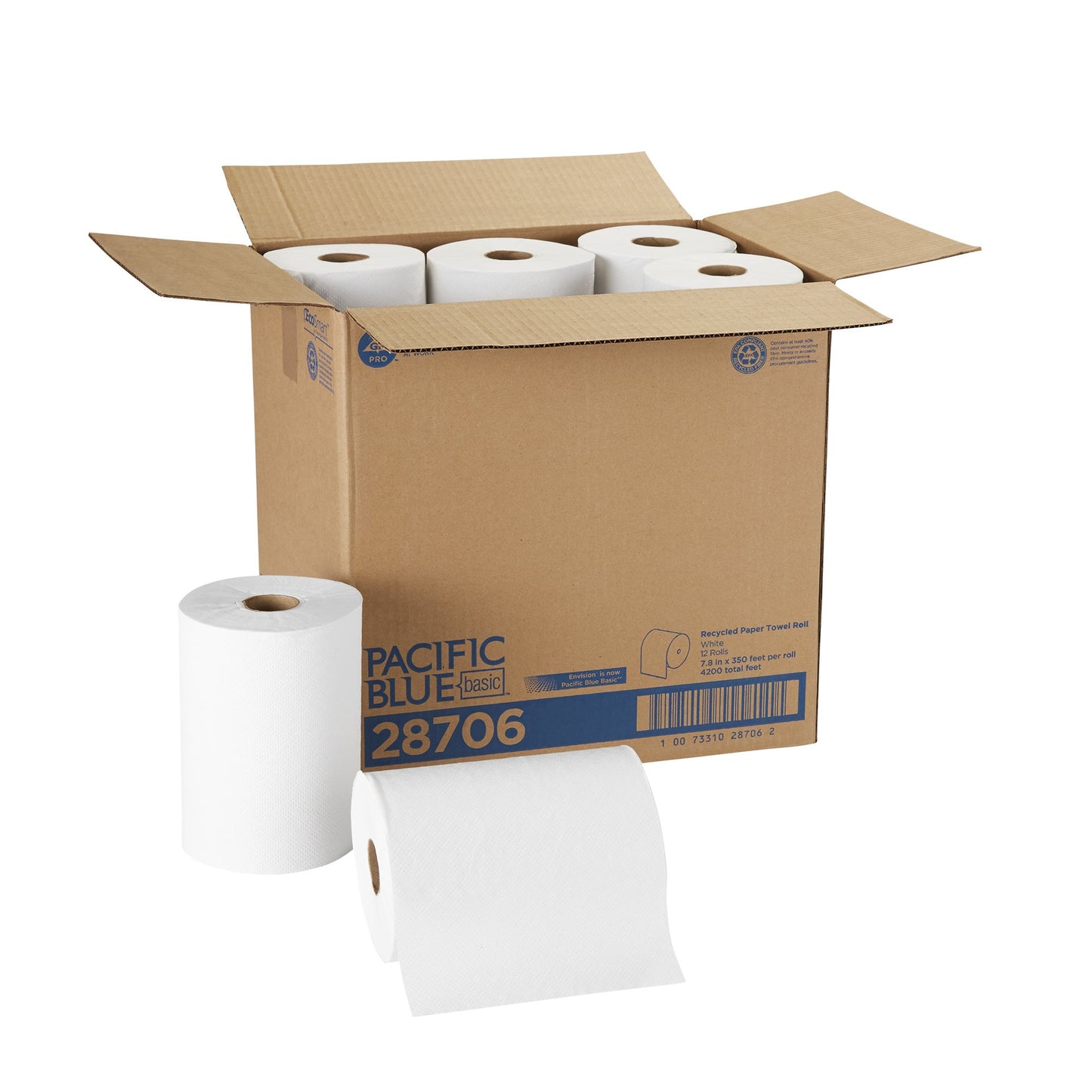 Pacific Blue Basic™ White Paper Towel, 7-7/8 Inch x 350 Foot, 12 Rolls per Case