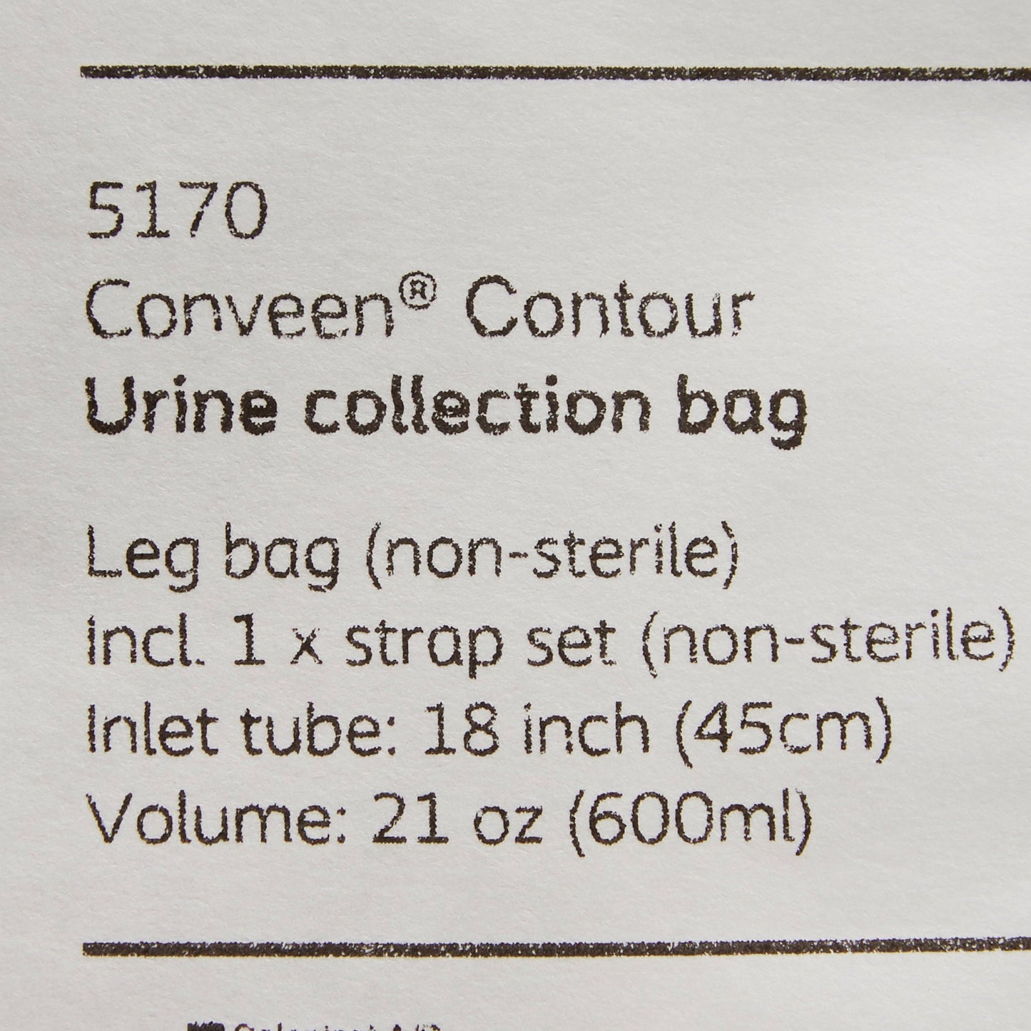 Conveen® Contour Urinary Leg Bag: Anti-Reflux Valve, Polyethylene/Flocked, 600mL