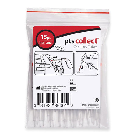 PTS Diagnostics 2863 Collect Capillary Blood Collection Tube, 15 µL