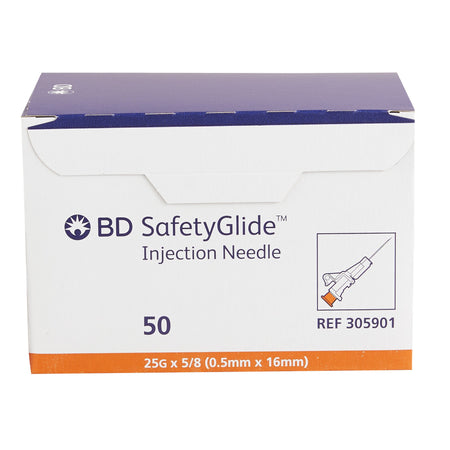 BD 305901 SafetyGlide Hypodermic Needle, 25 Gauge, 5/8 Inch Length, Straight Style