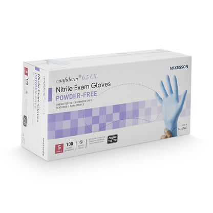 McKesson Confiderm® 6.5CX Nitrile Extended Cuff Length Exam Glove, Small, Blue