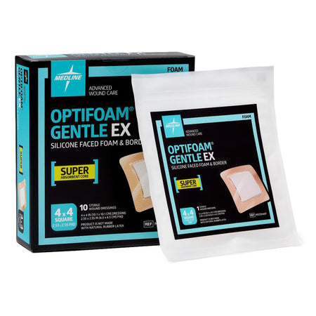 Medline MSCEX44EP Optifoam Gentle EX Foam Dressing, 4 x 4 Inch, Up to 4 Inch Length, Tan