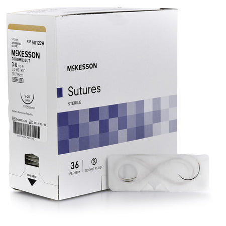McKesson SG122H Chromic Gut Absorbable Suture with Needle, V-20 Taper Point Monofilament