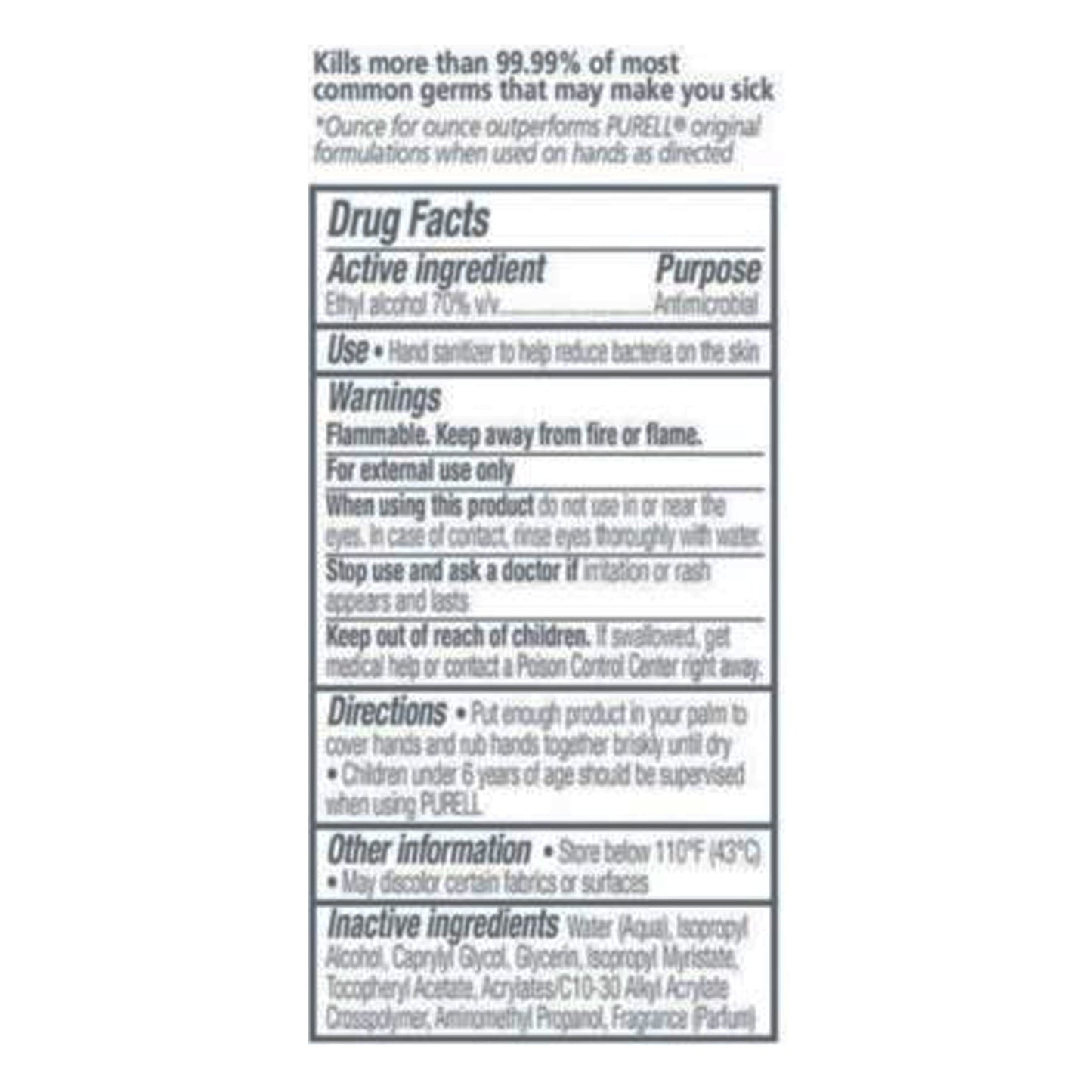 Purell Advanced Hand Sanitizer 70% Ethyl Alcohol Gel, Bottle, 2 ounces