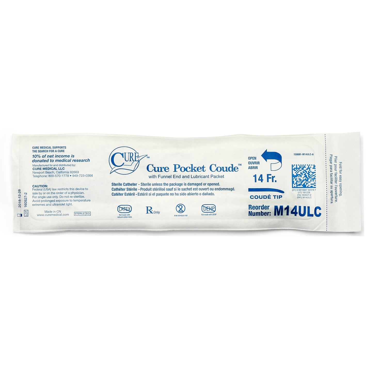 Cure Pocket Cath® Urethral Catheter, 14 Fr.