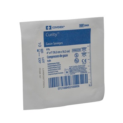Cardinal 3968 Curity Sterile USP Type VII Gauze Sponge, 4 x 4 Inch, 8-Ply