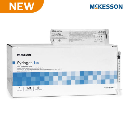 McKesson 16-S1C General Purpose Syringe, 1 mL, Luer Lock Tip, Flat Top Style