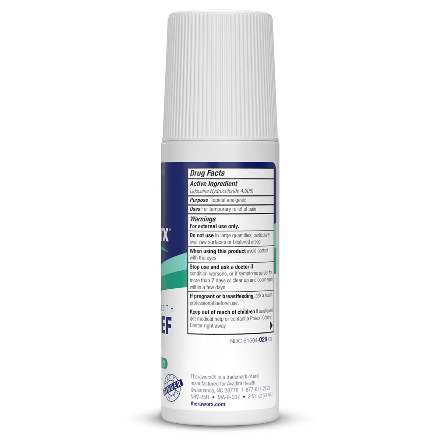 Theraworx® Maximum Strength Pain Relief Roll-On with 4% Lidocaine