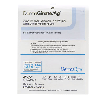 DermaGinate 00525E Ag™ Silver Alginate Dressing, 4¼ x 4¼ Inch