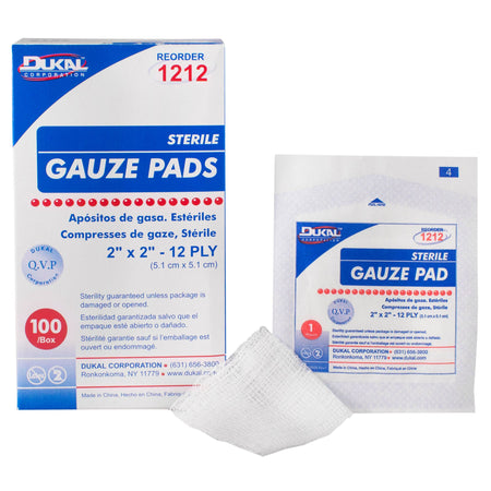 Dukal 1212 Sterile Gauze Sponge, 2 x 2 Inch, 12-Ply
