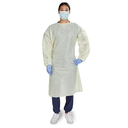 McKesson 16-L2NWT6Y-OSFM AAMI Level 2 Isolation Gown, Tie Neck Style, One Size Fits Most, Yellow