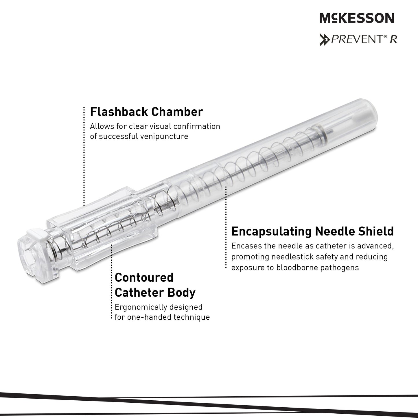 Peripheral IV Catheter McKesson 16 Gauge 1.16 Inch Polyurethane Straight Hub Non Blood Control Push Button Safety