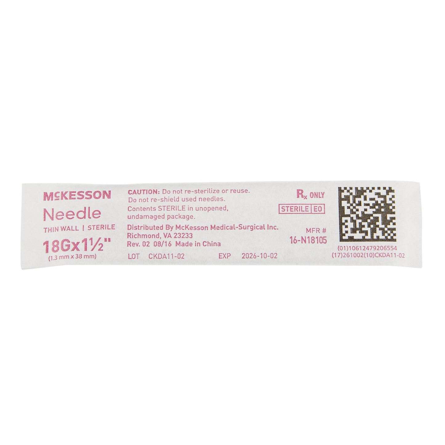 McKesson Hypodermic Needle, 18 Gauge, 1-1/2 Inch