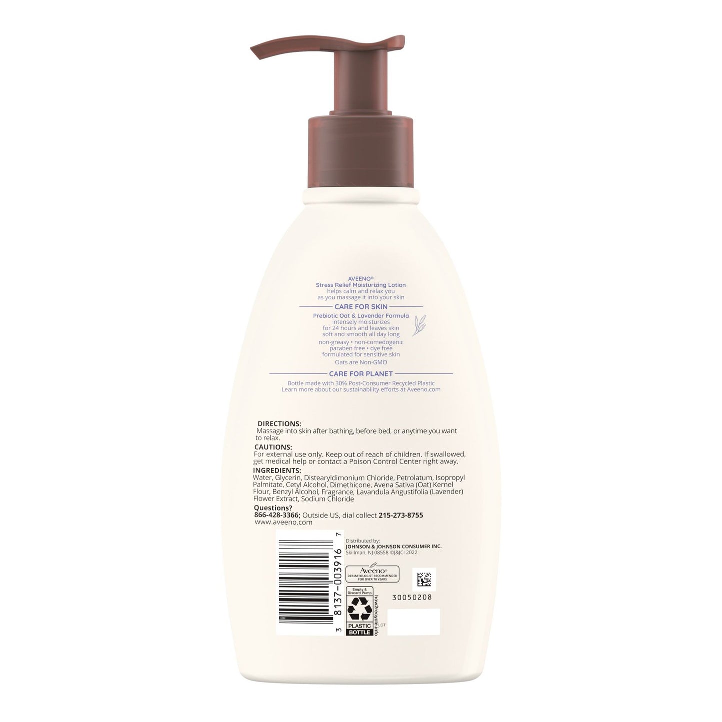 Hand and Body Moisturizer Aveeno® Stress Relief 12 oz. Pump Bottle Lavender Scent Lotion
