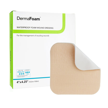 DermaRite 00291E DermaFoam Nonadhesive without Border Foam Dressing, 4 x 4¼ Inch