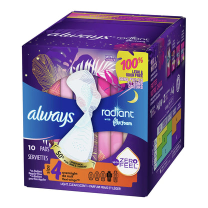 Always® Radiant Overnight Pads, Size 4