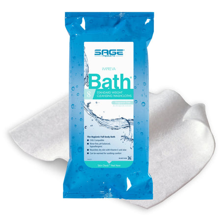 Sage 474779 Comfort Bath Rinse-Free Wipes, Aloe, Unscented, Soft Pack