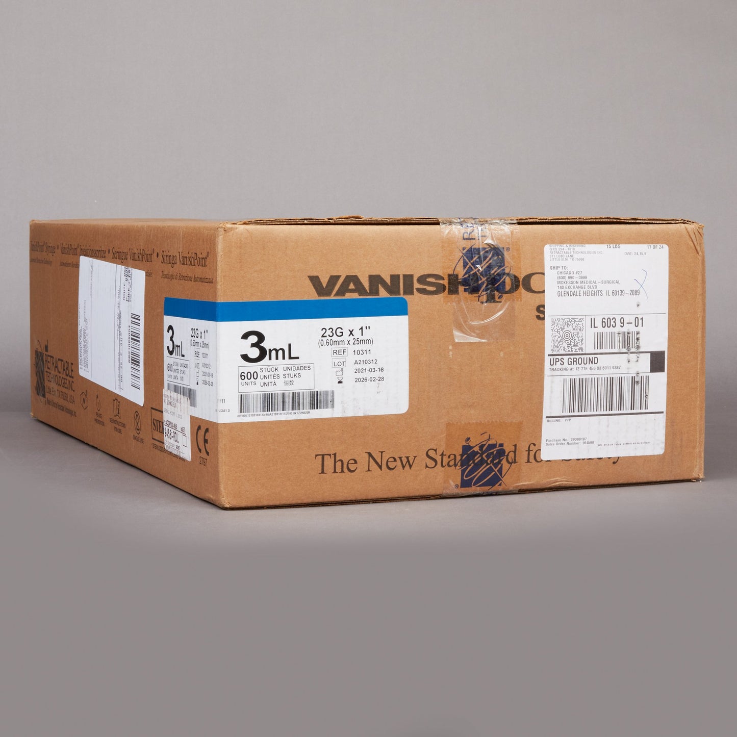 VanishPoint® 3 mL Syringe with Hypodermic Needle, 23 Gauge, 1 Inch Needle Length