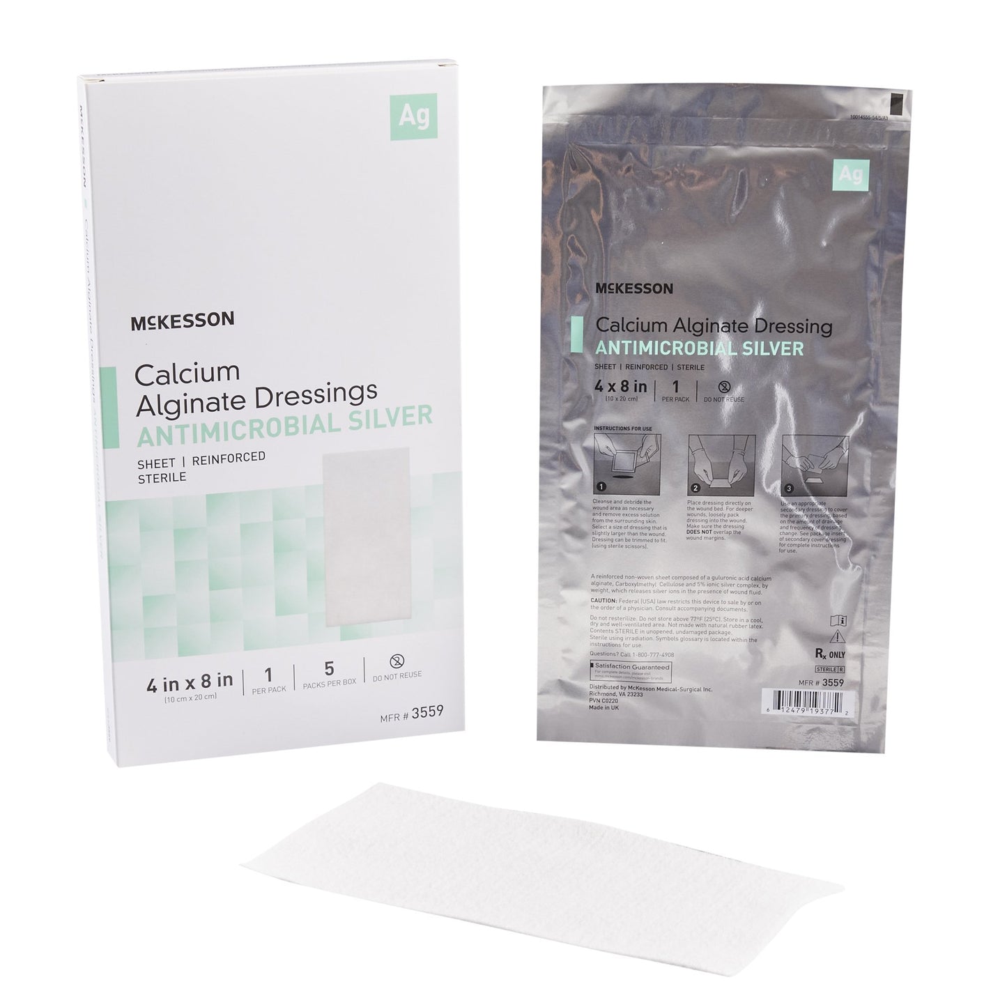 McKesson Silver Calcium Alginate Dressing, 4 x 8 Inch