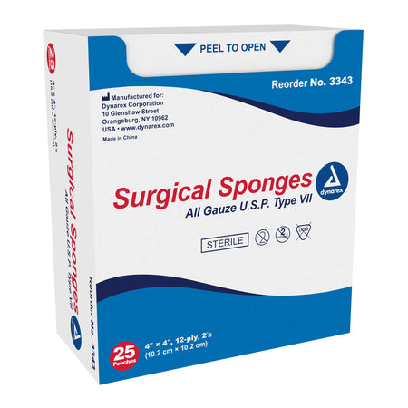 Dynarex 3343 Sterile Gauze Sponge, 4 x 4 Inch, 12-Ply