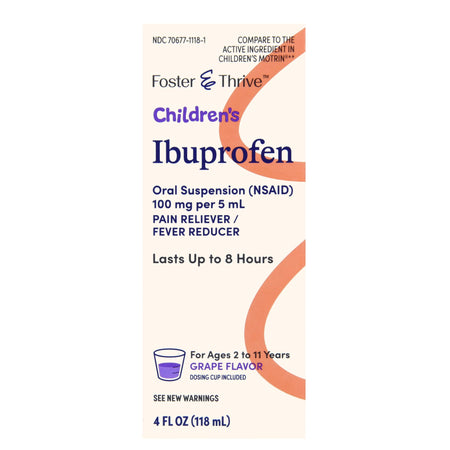 McKesson 70677111801 Foster & Thrive Children's Ibuprofen Oral Suspension Grape