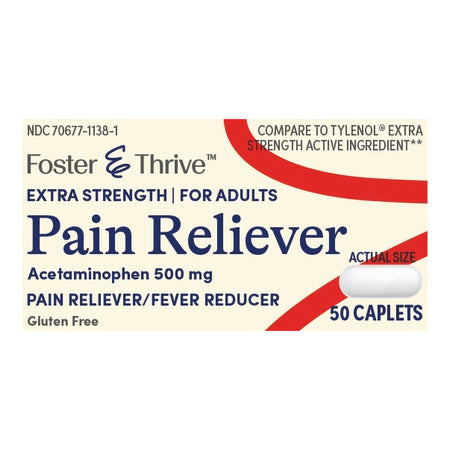 McKesson 70677113801 Foster & Thrive Pain Reliever Acetaminophen 500 mg Caplets Extra Strength