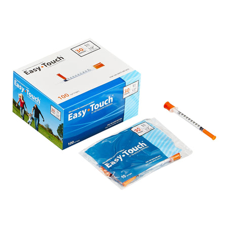 MHC Medical 830155 EasyTouch Standard Insulin Syringe with Needle, 30 Gauge, 1/2 Inch