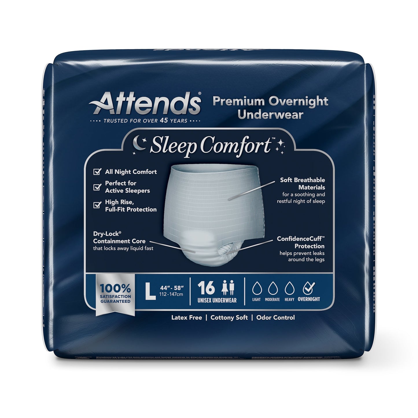 Attends® Sleep Comfort Premium Overnight Underwear, Large, 44 – 58 Inches