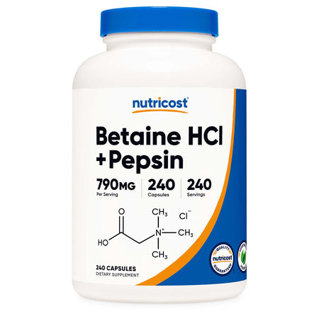 Nutricost NTC169101 Dietary Supplement Betaine HCl / Pepsin 790 mg Strength Capsule 240 Per Bottle
