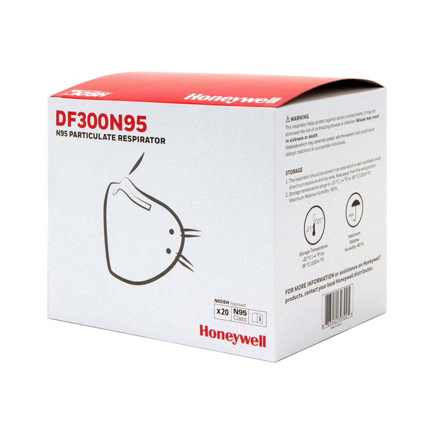 Particulate Respirator Mask Honeywell DF300 Industrial N95 Not Rated Elastic Strap One Size Fits Most