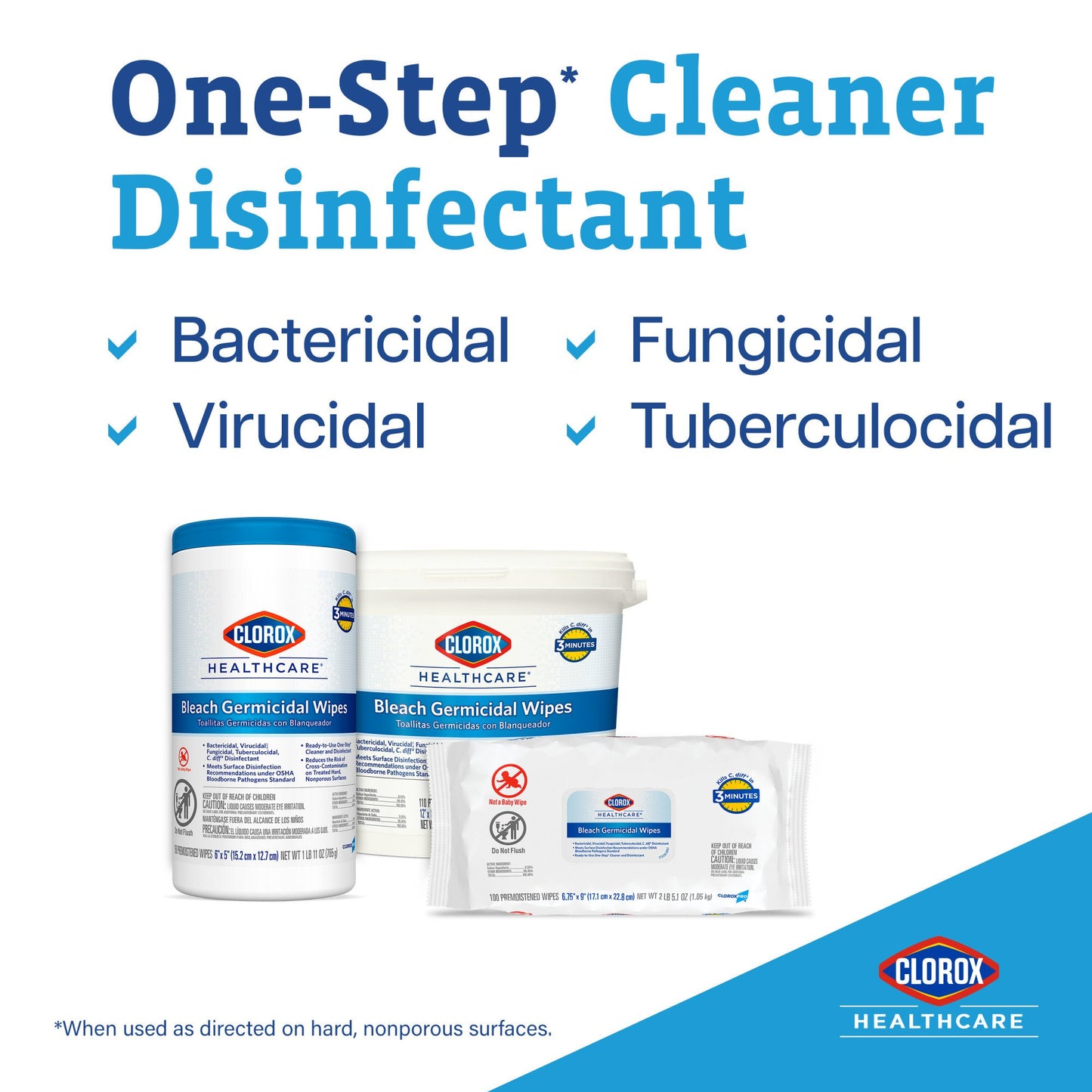 Clorox Healthcare® Bleach Germicidal Wipes, Canister, 70 ct.