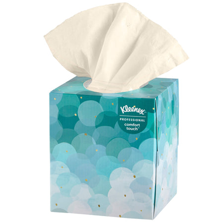 Kleenex Facial Tissue, 2-Ply, Cube Container, Boutique White, 8-2/5" X 8-2/5"