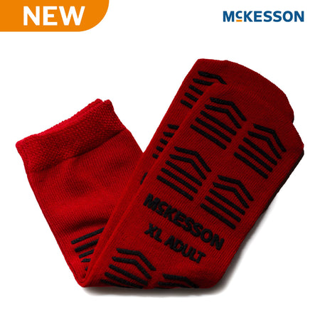 McKesson 16-XL-3811-D Slipper Socks Unisex Adult X-Large Double Tread Single Patient Use Red