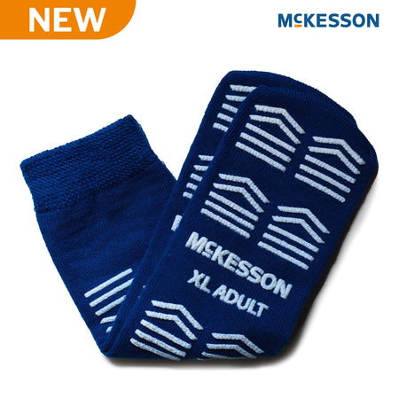 McKesson 16-XL-3816-D Slipper Socks Unisex Adult X-Large Double Tread Single Patient Use Royal Blue