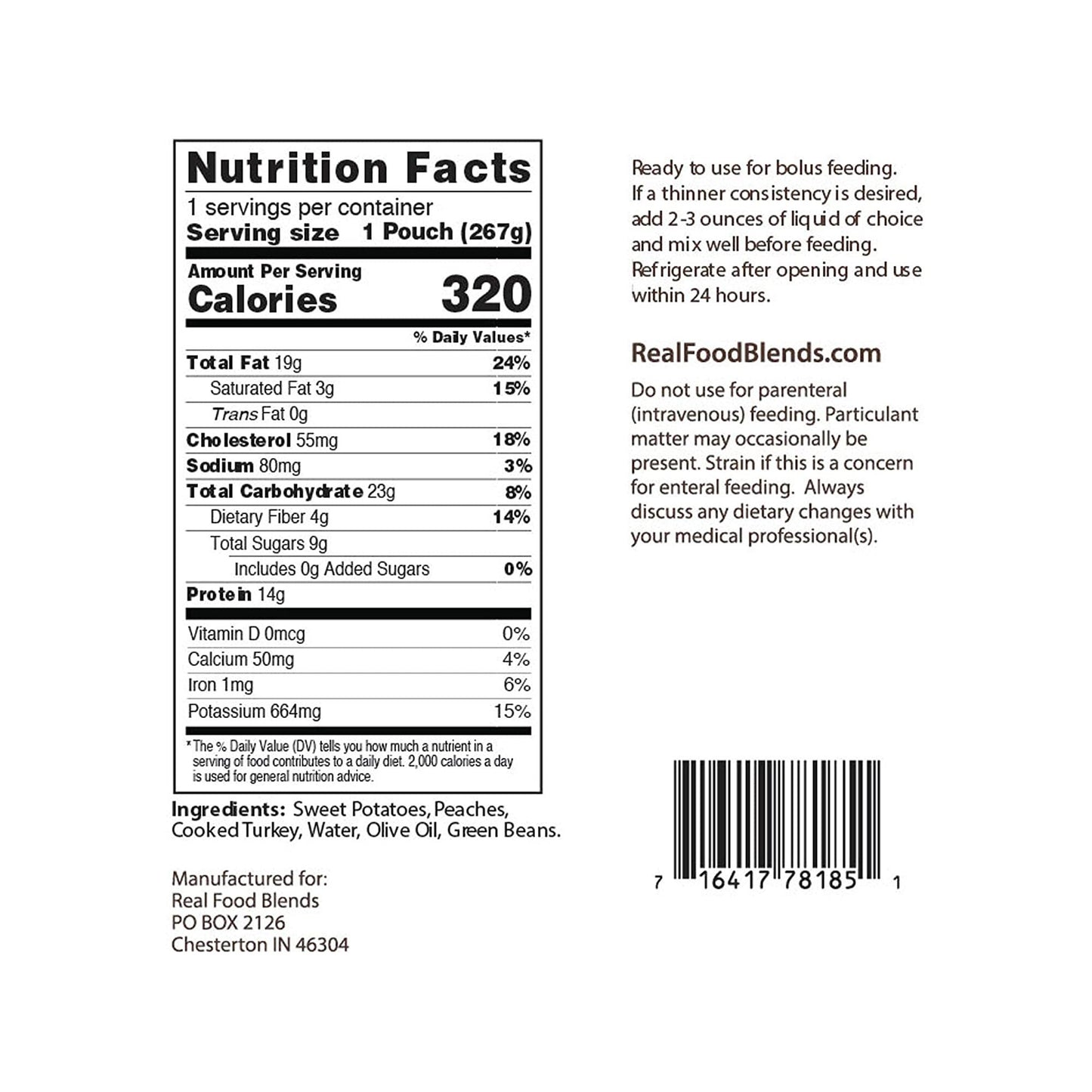 Real Food Blends™ Turkey, Sweet Potatoes & Peaches Puree Blend for Tube Feeding