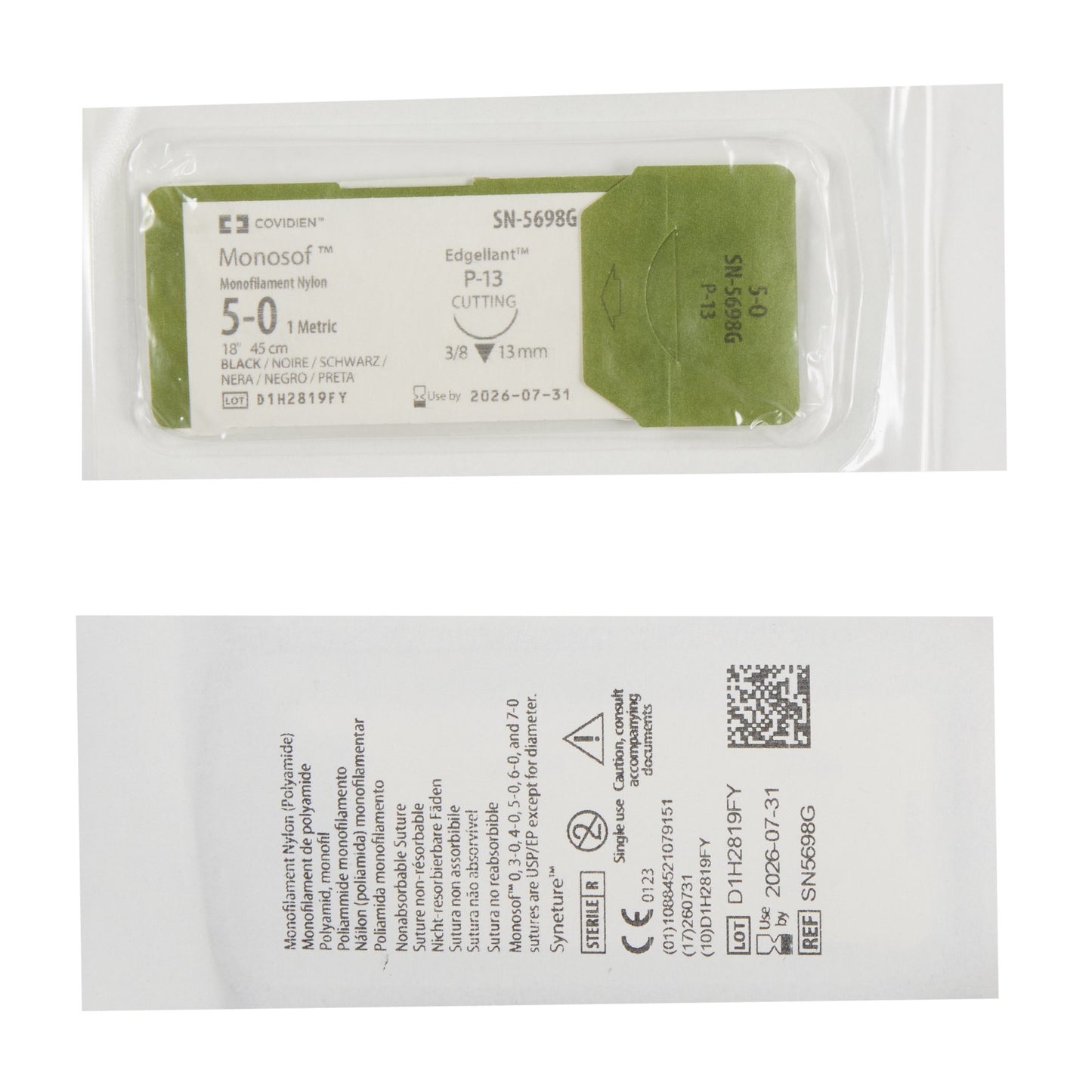Monosof™ Dermalon™ Suture with Needle, Black, Size 5-0